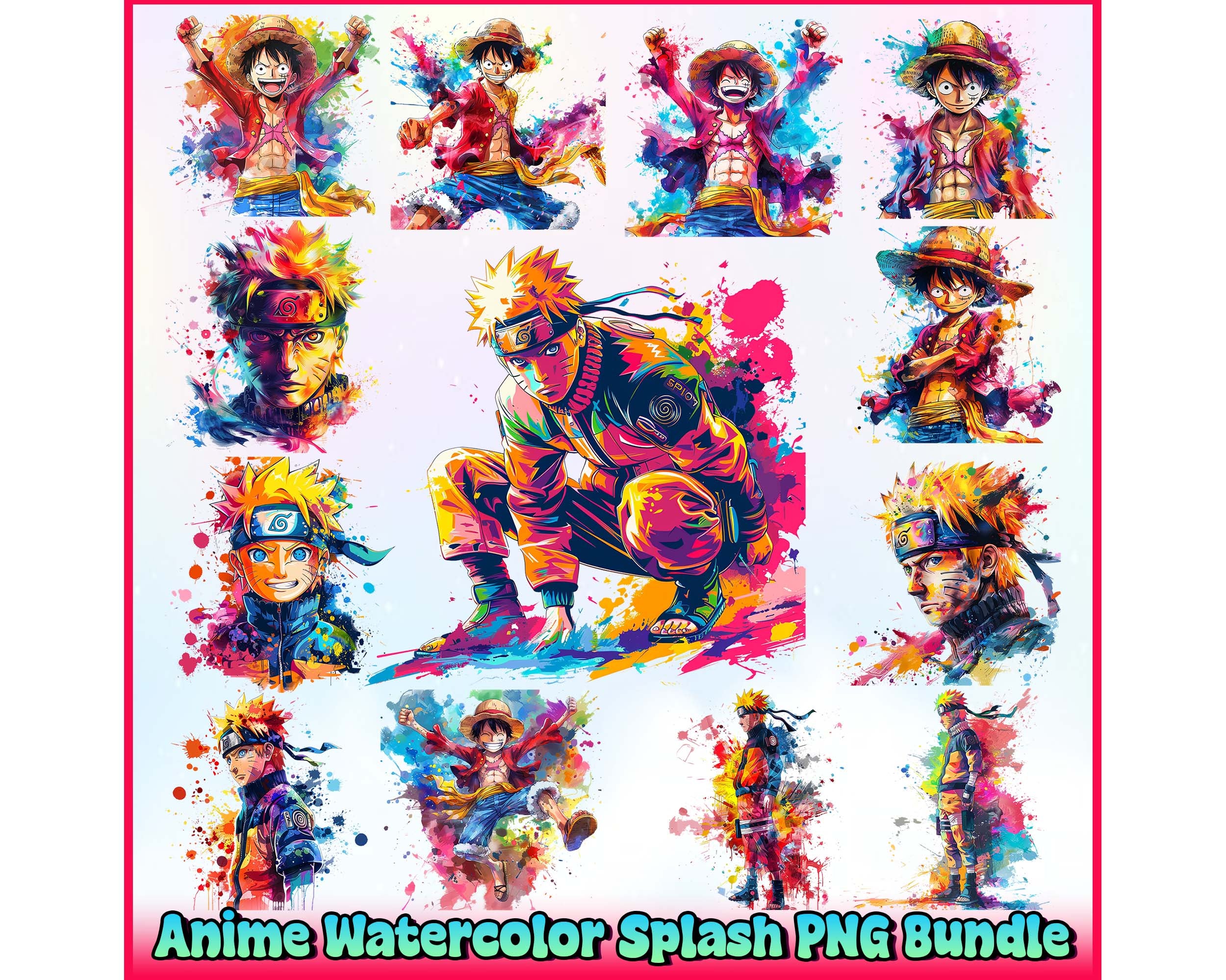 Anime Watercolor Splash Png Bundle