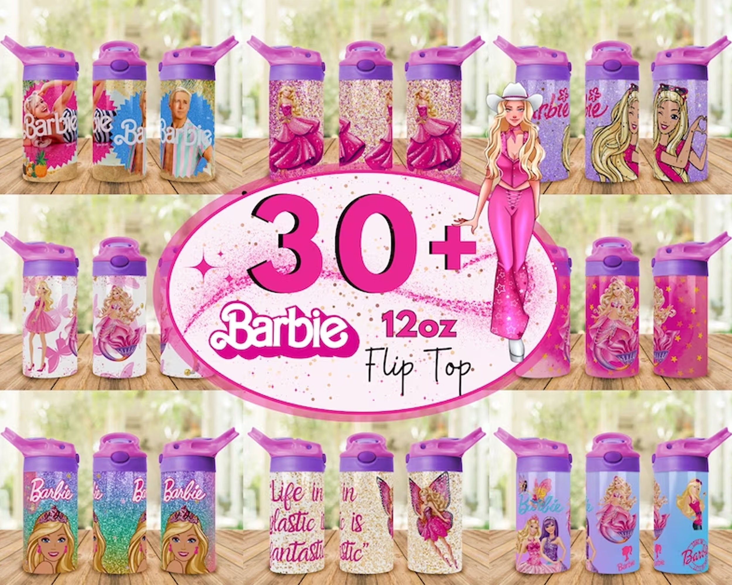 30+ Barbie 12 oz Flip Top Bundle, Barbie Sublimation Wrap, Instant Download