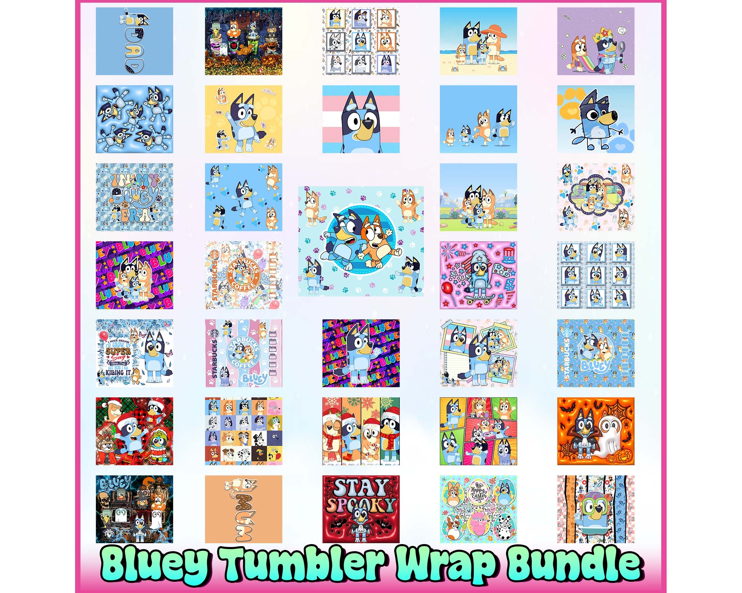 Blue Dog Tumbler Wrap Bundle, Skinny Tumbler Design