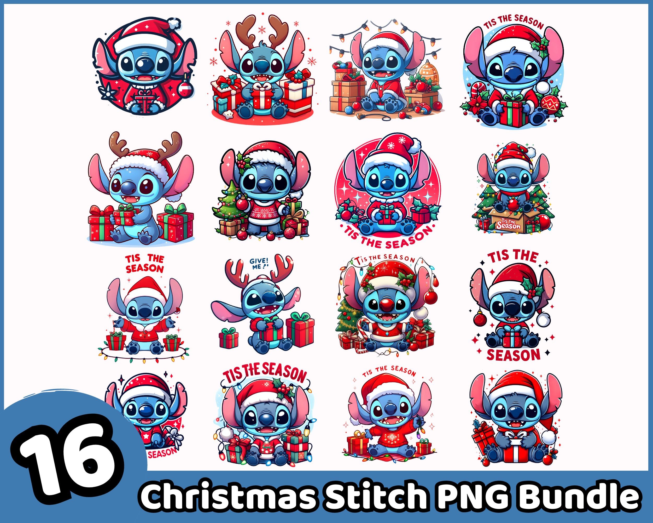 16+ Christmas Stitch PNG Bundle, Stitch Santa Hat Png, Stitch Clipart Png, Stitch Png
