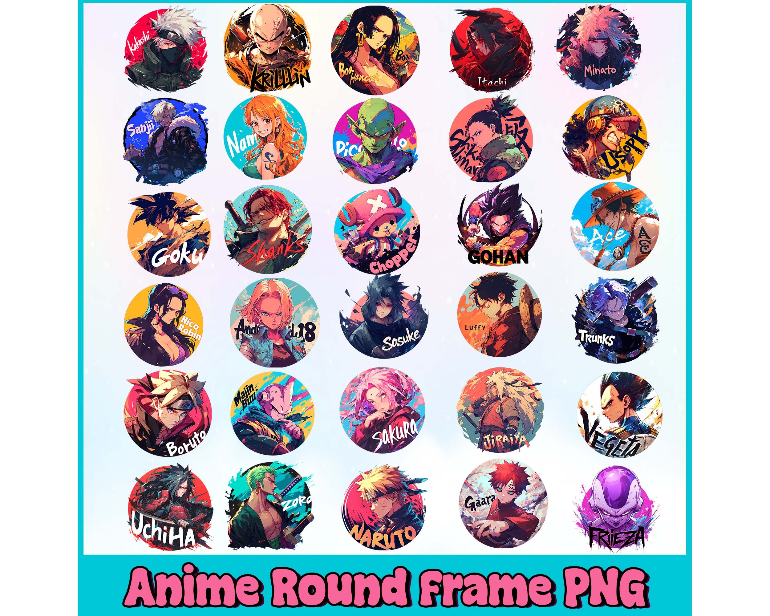 Anime Round Frame PNG Bundle Instant Download