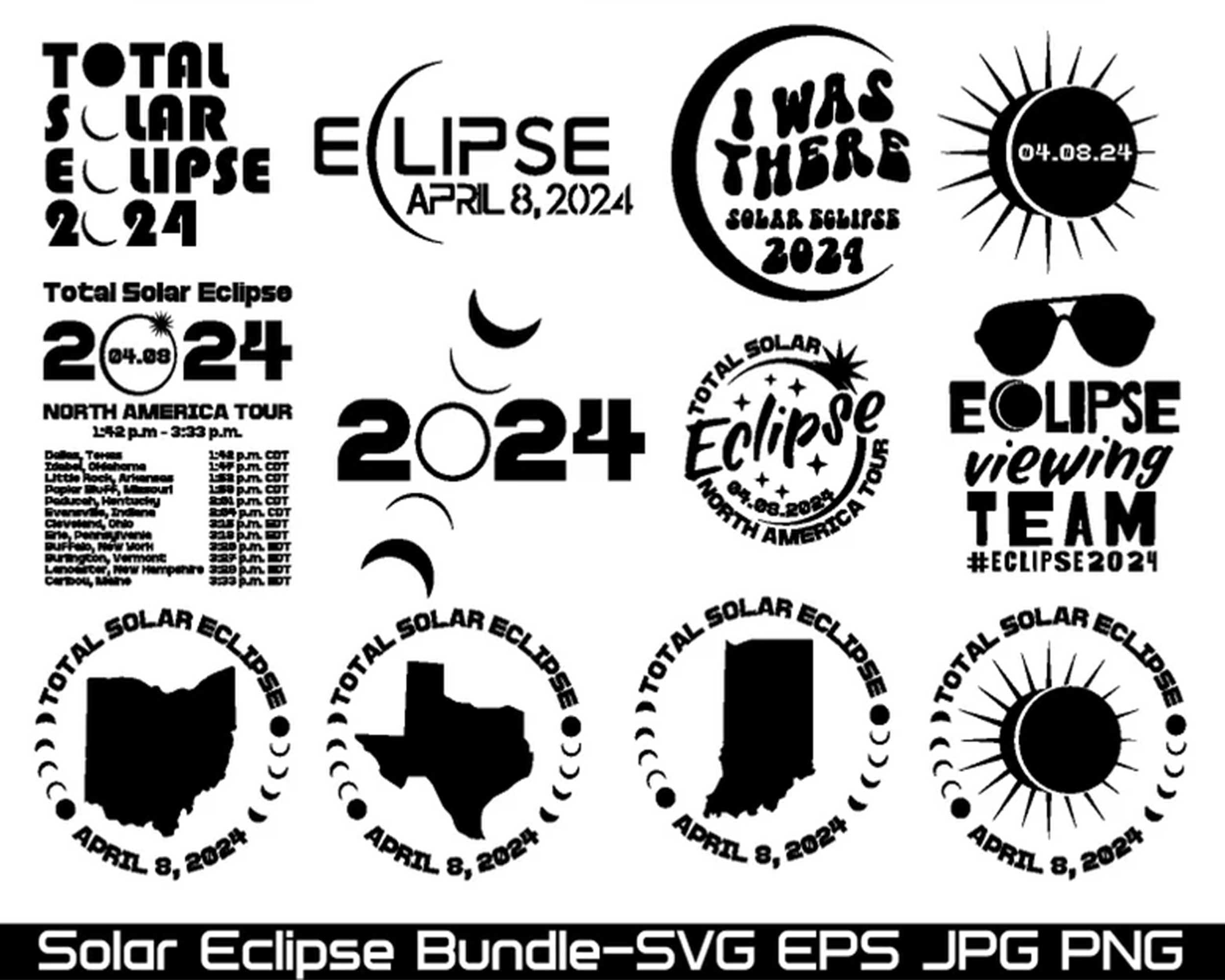 Solar Eclipse 2024 Svg Bundle, Eclipse Svg, Blacked Out in USA April 8th