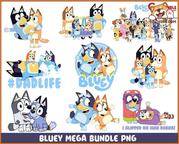 BLuey Family Png, BLuey dadlife png, Trendy Blue Dog Design Png Bundle ...