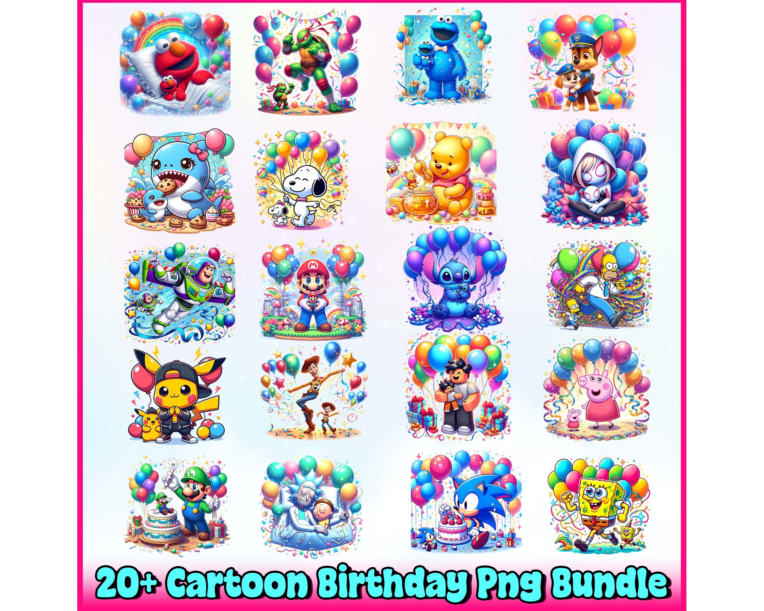 Cartoon Birthday Clipart Png Bundle Instant Download