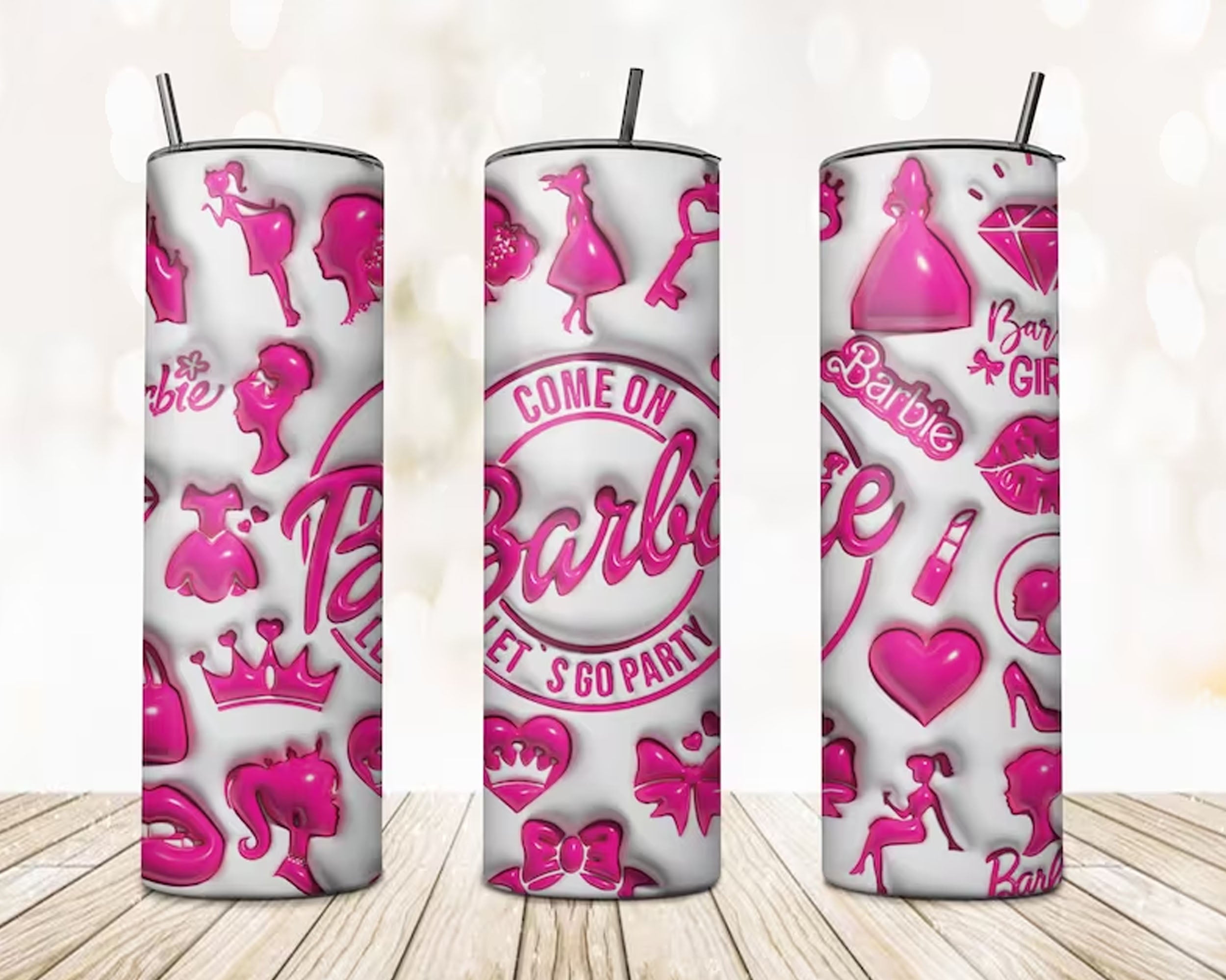 Puffy Designs Barbie Inflated Tumbler Wrap, Lets Go Party Inflated Tumbler PNG, Barbi Doll Skinny Tumbler PNG, Instant Download
